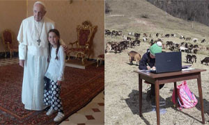 Papa Francesco incontra la bambina sarda Fiammetta Melis, faceva la Dad mezzo agli animali