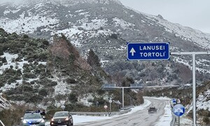 Maltempo, Sardegna sotto zero, neve a quote basse, disagi al traffico