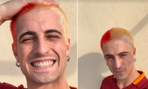 Damiano dei Maneskin, i capelli rossi e gialli per la Roma in finale di Europa League